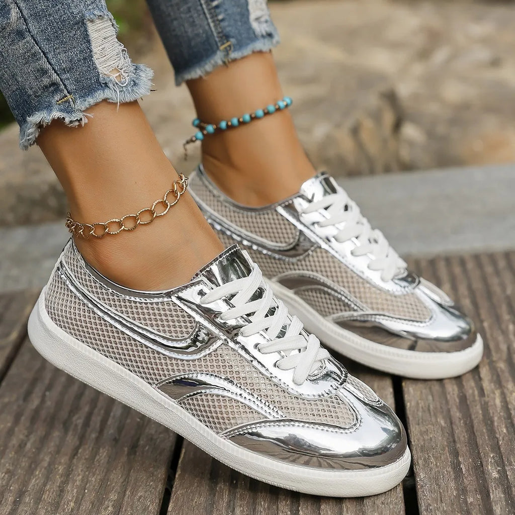 Mesh Lace Up Sneakers by Trendsi