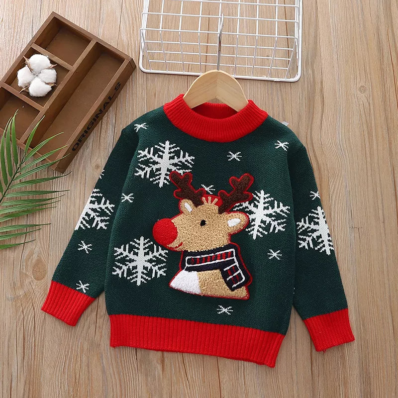 Children's Christmas Reindeer Snowflake Knitted Sweater by Trendsi