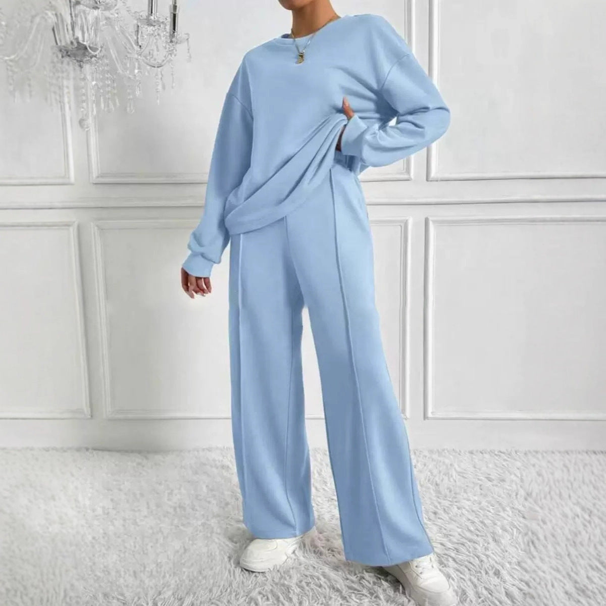 Women's Round Neck Long-sleeved Trousers Temperament Twinset by DC-THE CEO