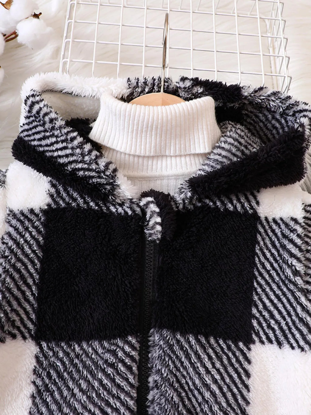 Children's Cozy Plaid Hooded Fleece Jacket by Trendsi