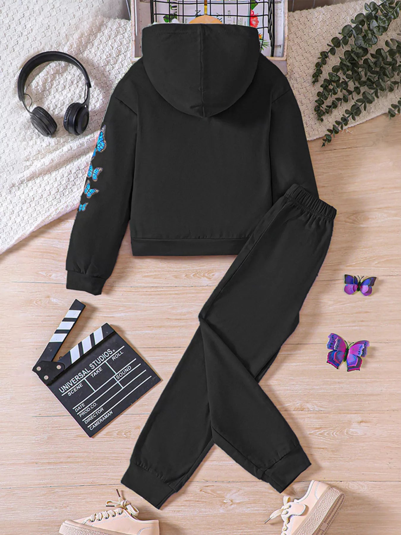Childrens's Butterfly Print Hoodie & Pants Set by Trendsi