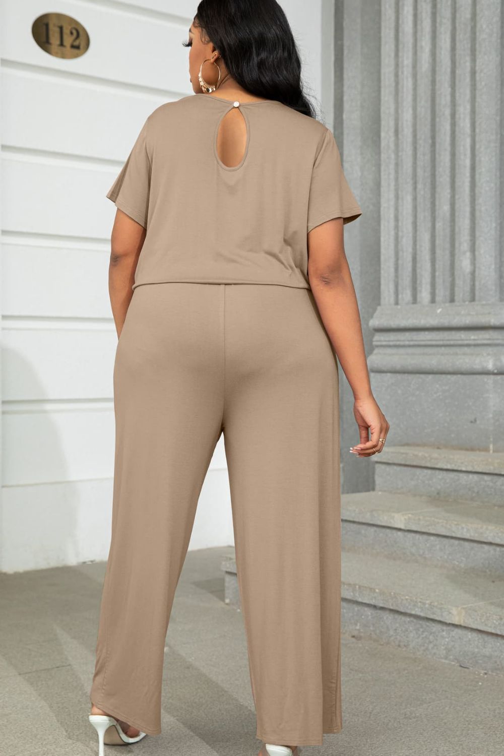 Plus Size Drawstring Waist Short Sleeve Jumpsuit by Trendsi