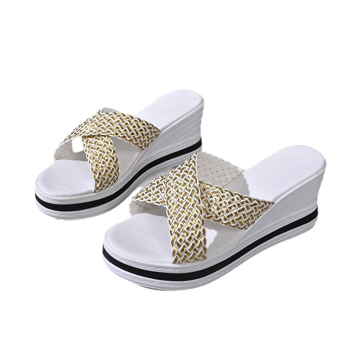 Woven Strap Wedge Sandals by Trendsi