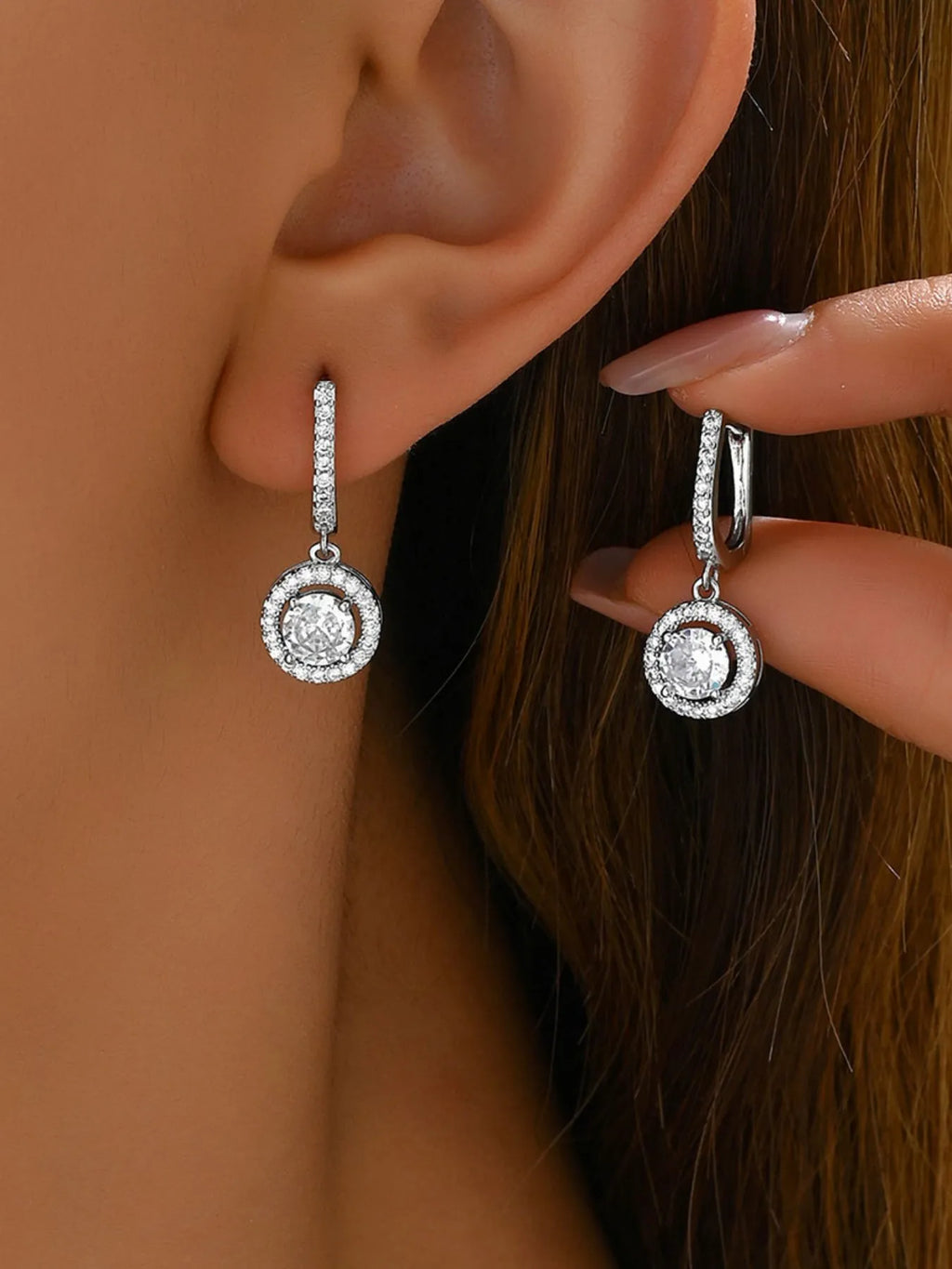 Stainless Steel Zircon Drop Earrings by Trendsi