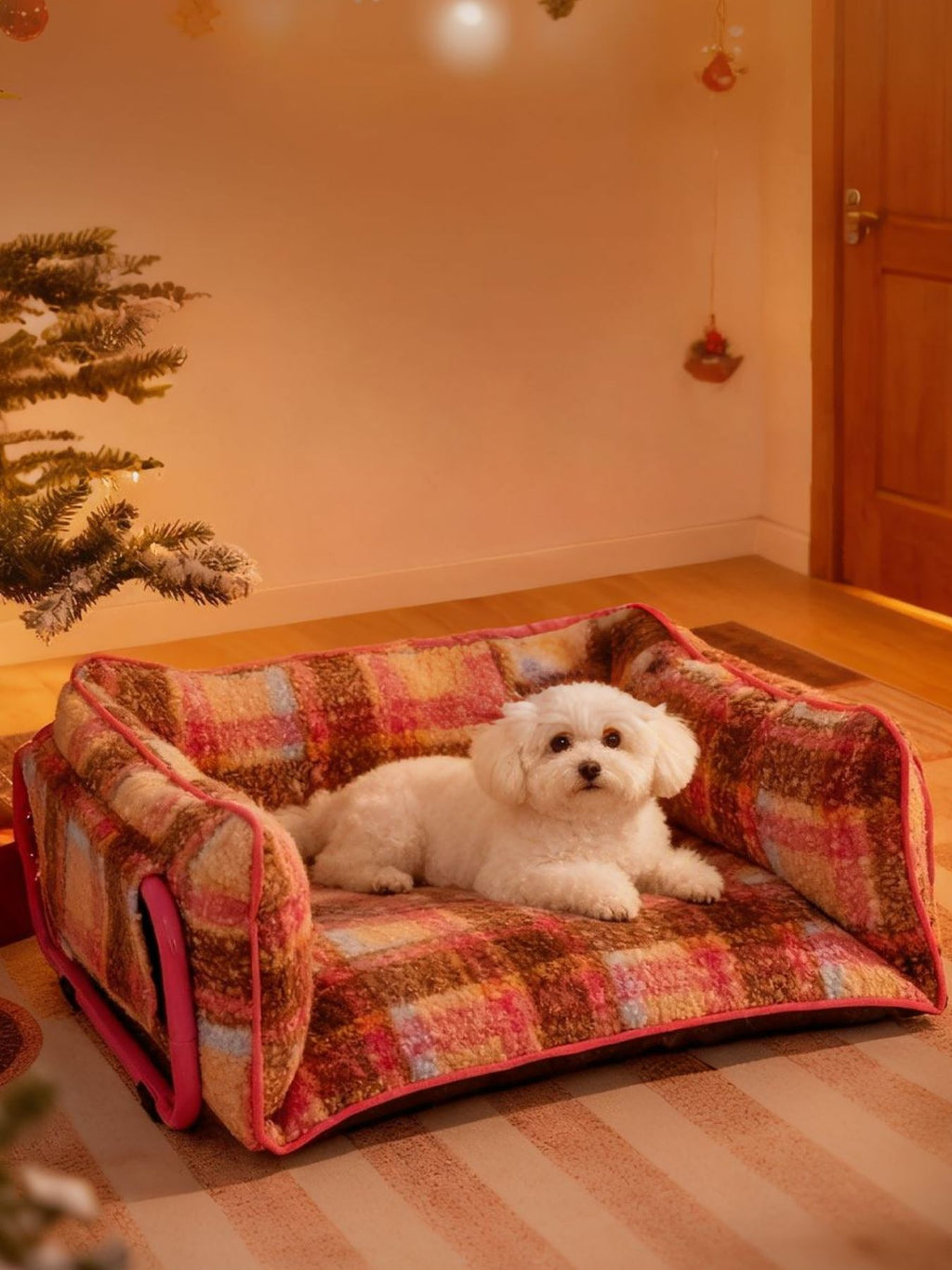 Plaid Pattern Plush Sofa Pet Bed by Trendsi
