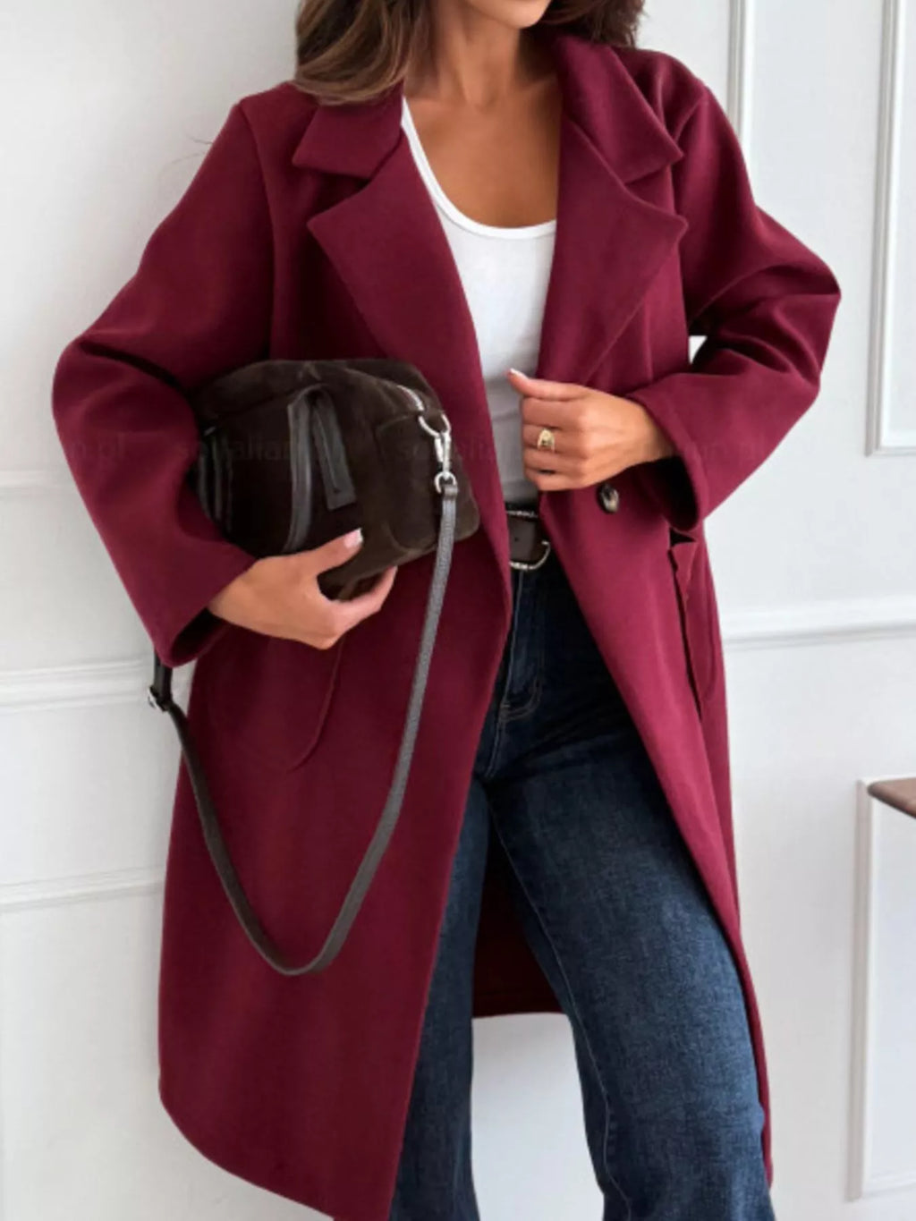 Long-Sleeve Single-Breasted Trench Coat by Trendsi