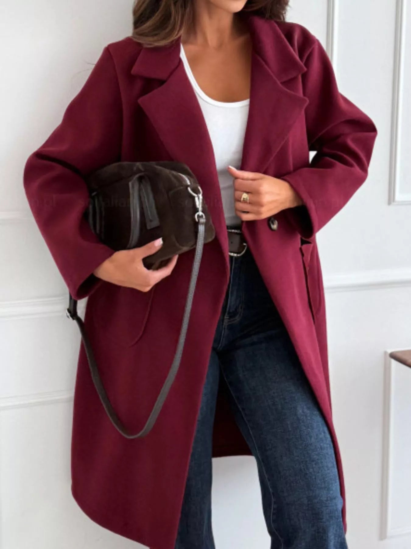 Long-Sleeve Single-Breasted Trench Coat by Trendsi