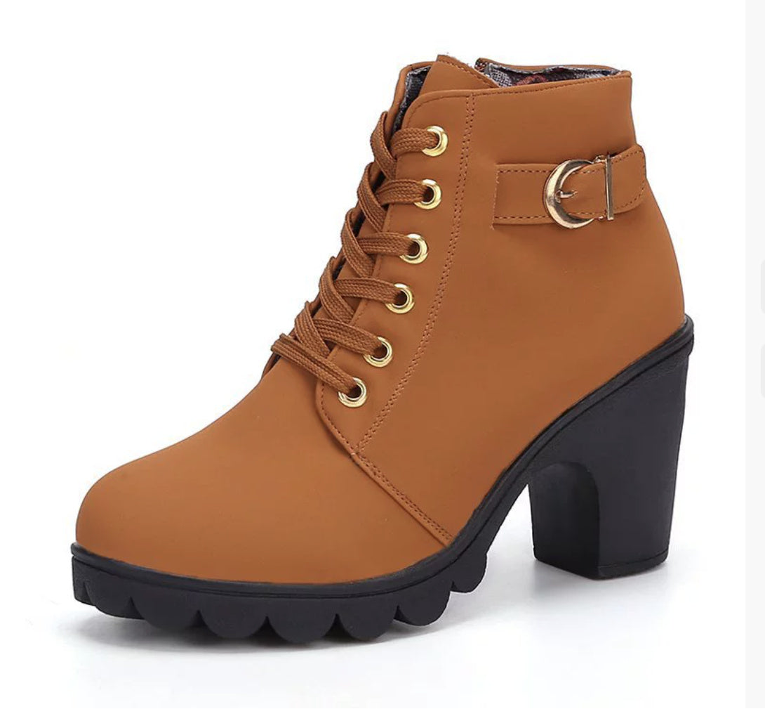 Fashoin Leopard Print Ankle Square Heel Suede Lace-up Zip Boots Women Casual Versatile Shoes Autumn And Winter by DC-THE CEO