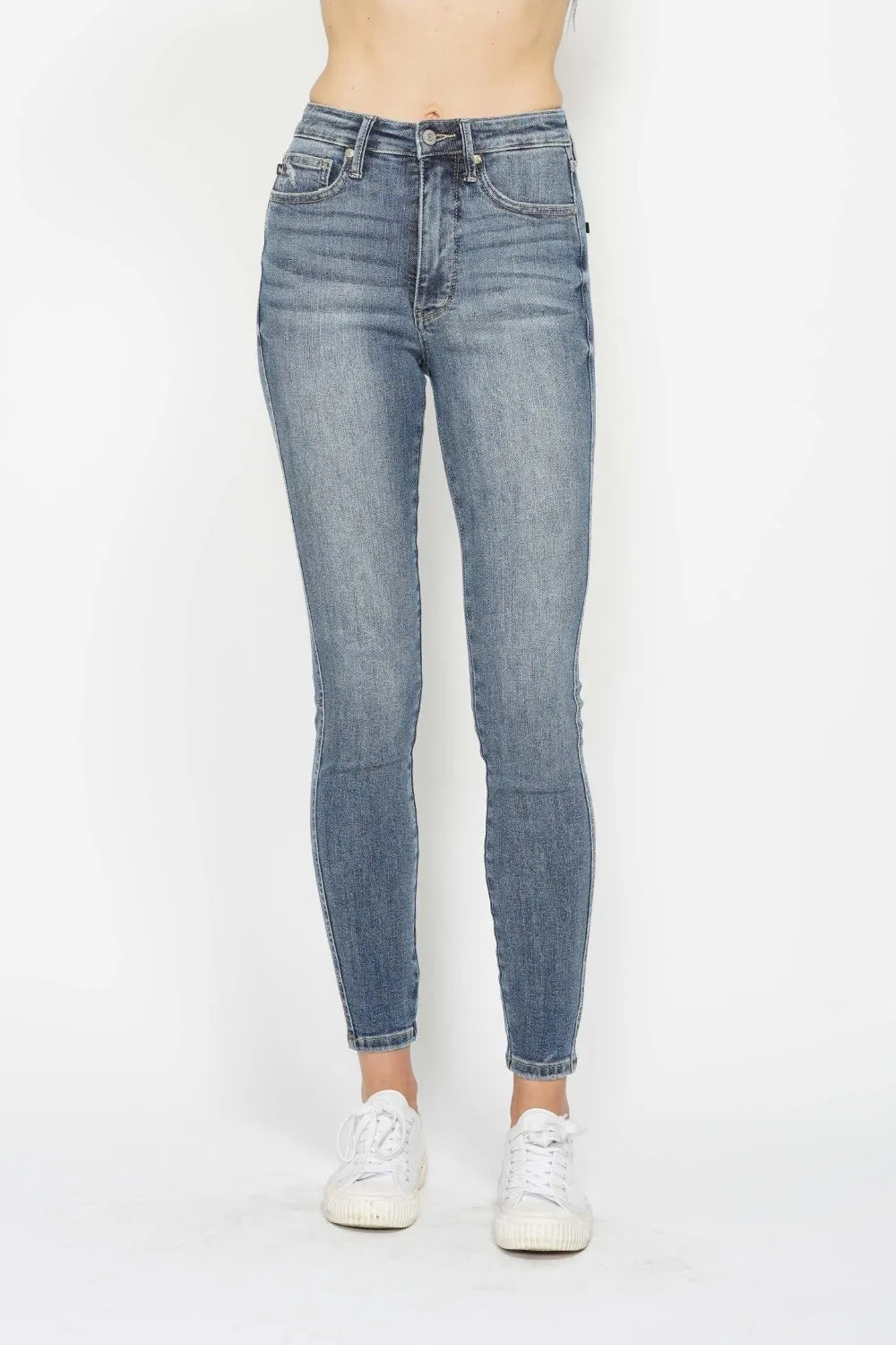 Judy Blue Full Size Tummy Control Contrast Wash Skinny Jeans by Trendsi
