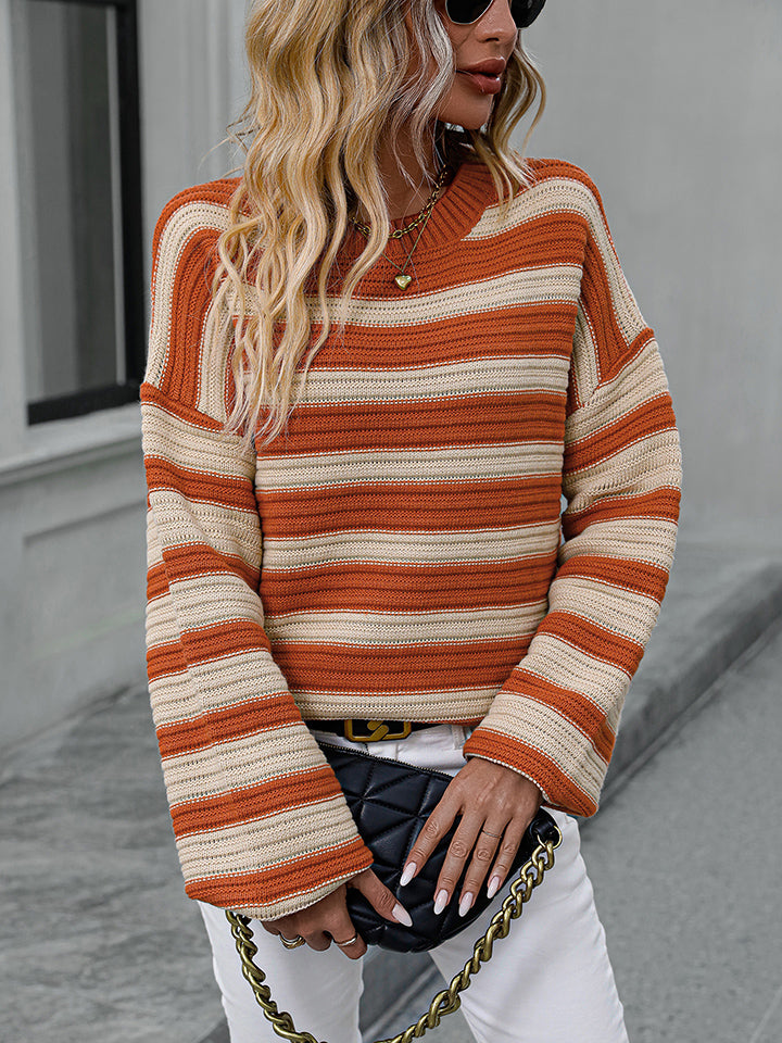 Striped Dropped Shoulder Sweater by Trendsi