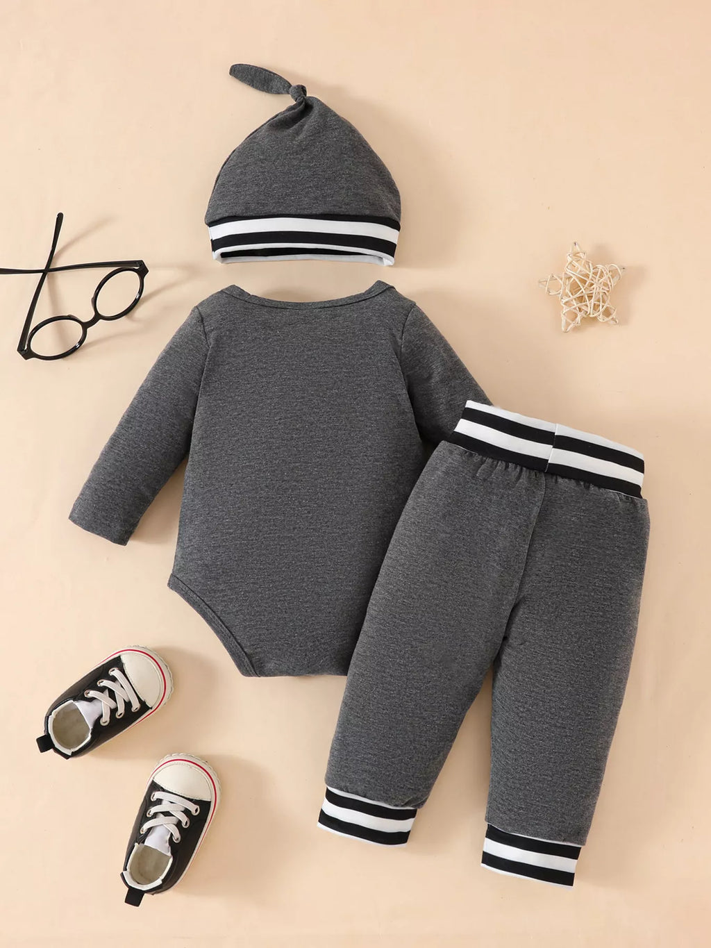 Children's Letter Bodysuit & Pants & Hat Set by Trendsi