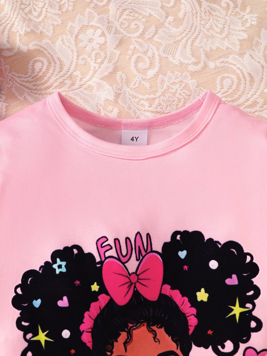 Children's Graphic Long Sleeve Top & Flare Jeans Set by Trendsi