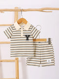 Children's Striped Short Sleeve Polo and Pants Set by Trendsi