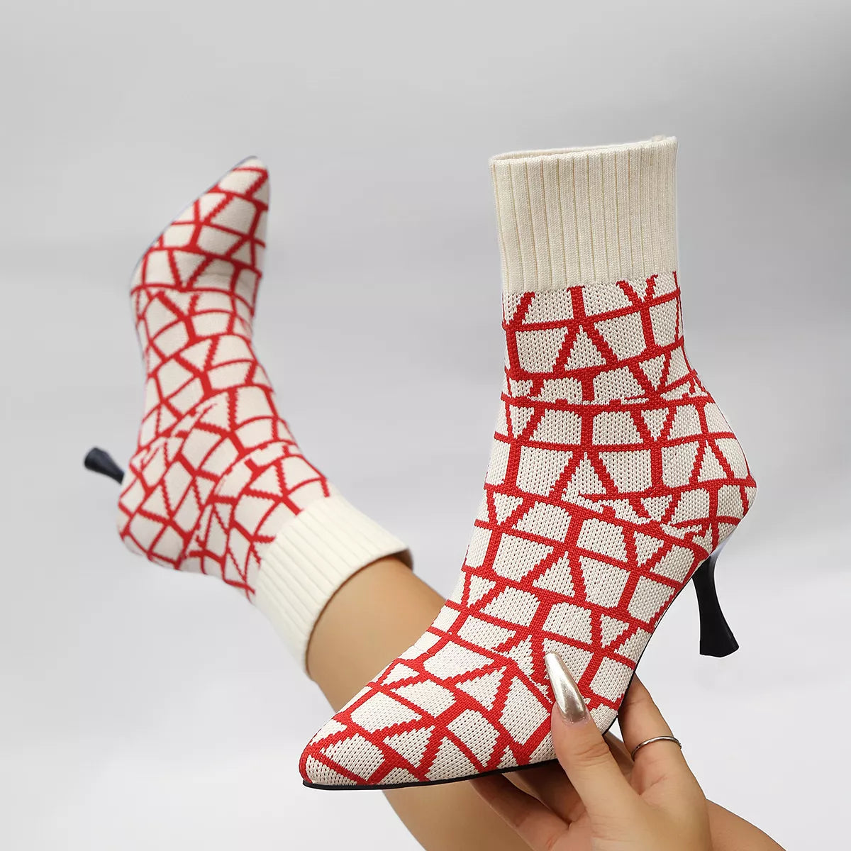 Mesh Point Toe Stiletto Boots by Trendsi