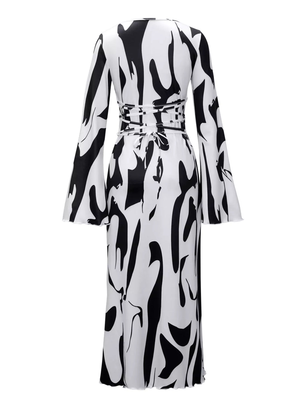 Abstract Print Long Sleeve Maxi Dress by Trendsi