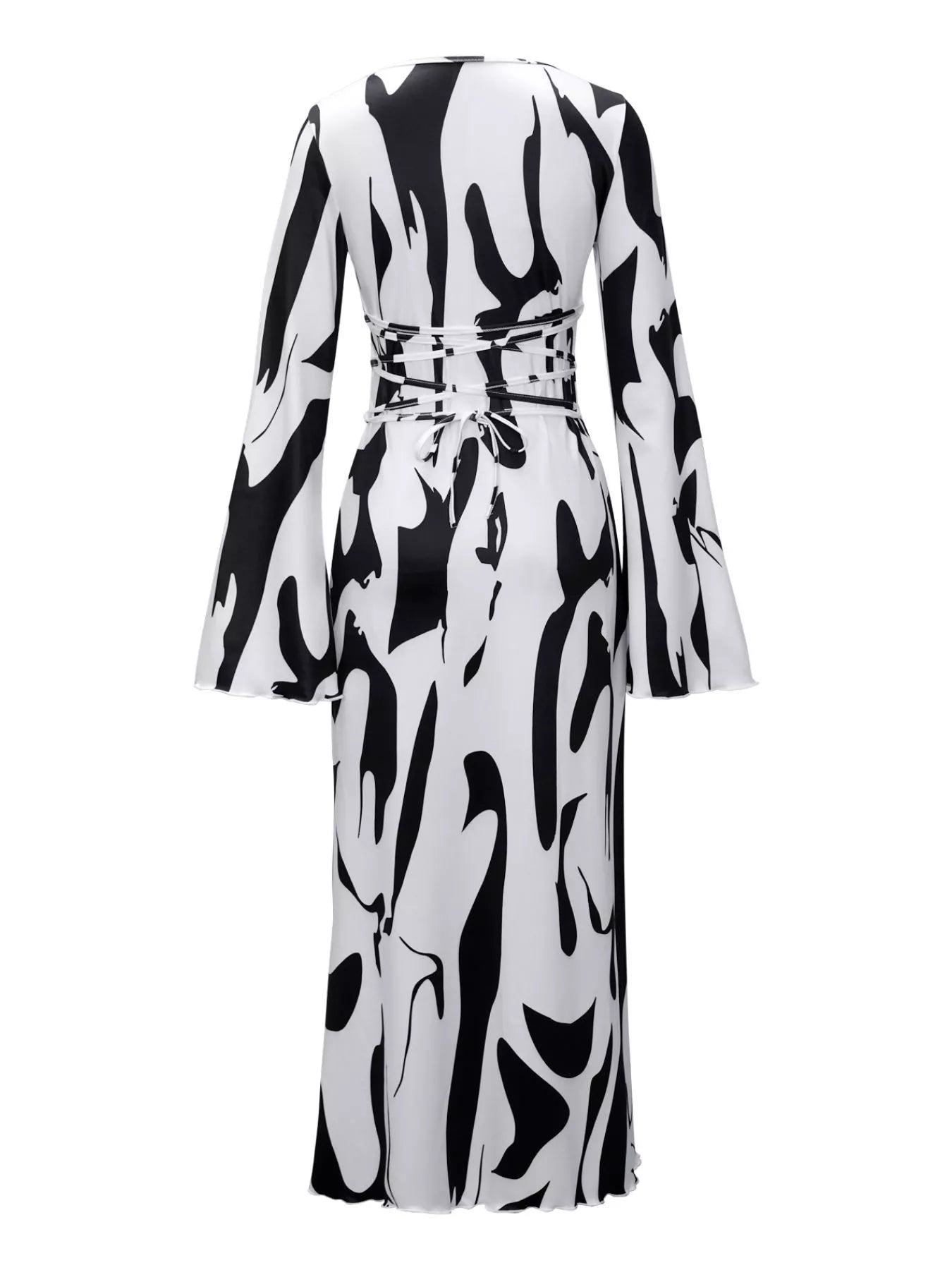 Abstract Print Long Sleeve Maxi Dress by Trendsi
