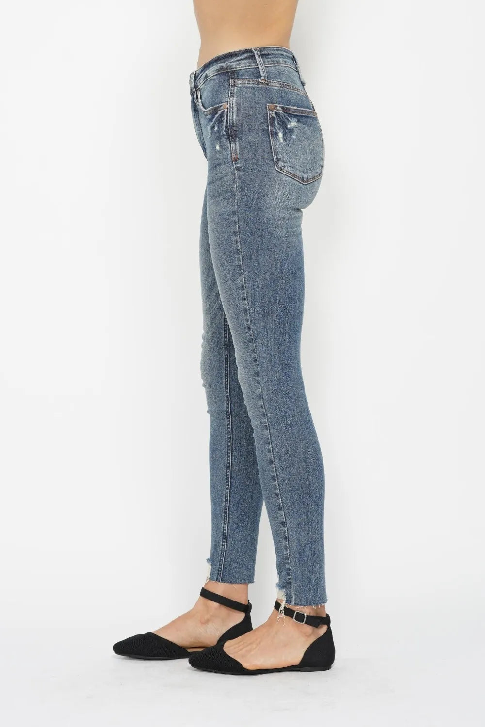 Judy Blue Full Size Tummy Control Vintage Wash Hem Destroy Skinny Jeans by Trendsi