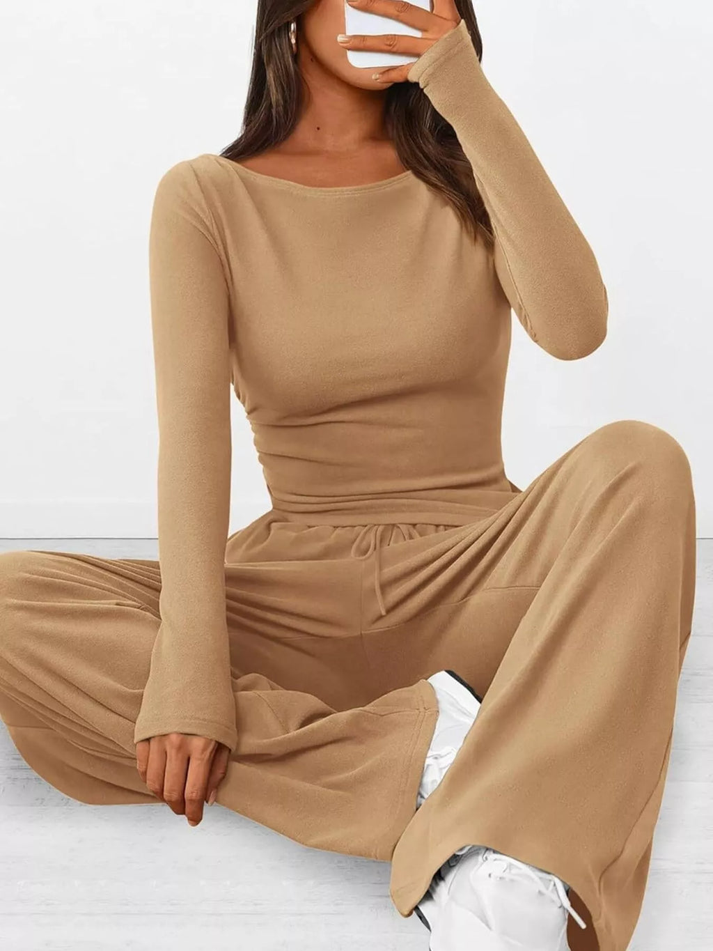 Long Sleeve Top and Wide Leg Pants Set by Trendsi