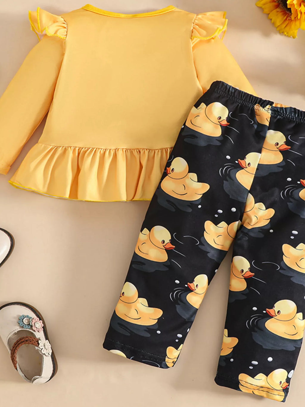 Children's Cute Duck Print Long Sleeve Top and Pants Set by Trendsi