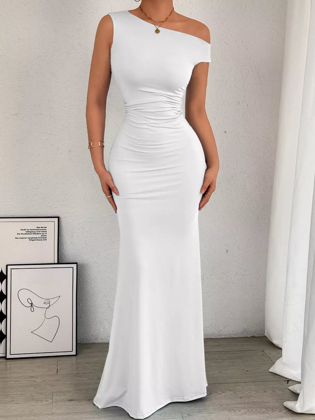 One-Shoulder Ruched Bodycon Maxi Dress by Trendsi