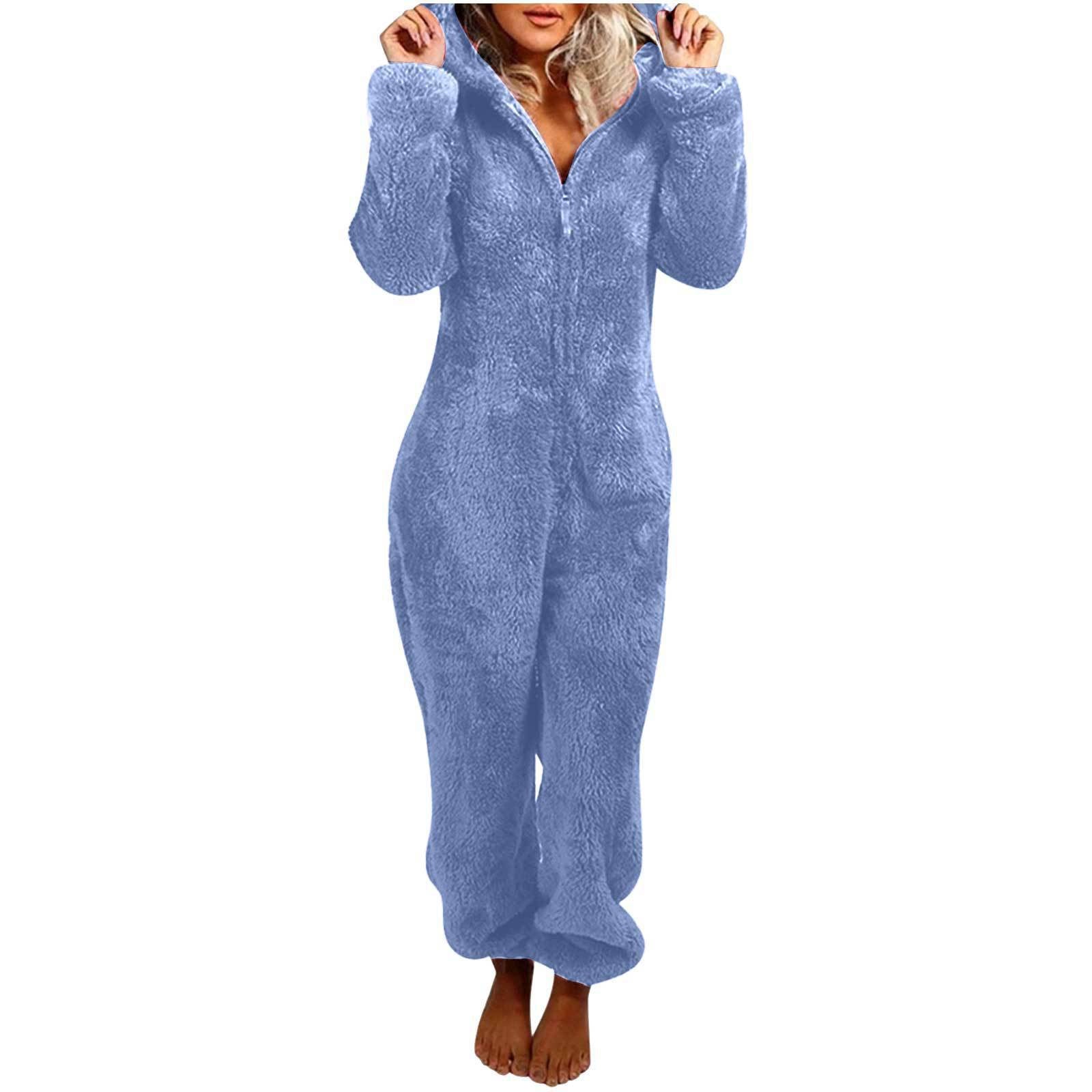 Fleece-lined Thickened Furry Jumpsuit Hooded Pajamas by DC-THE CEO