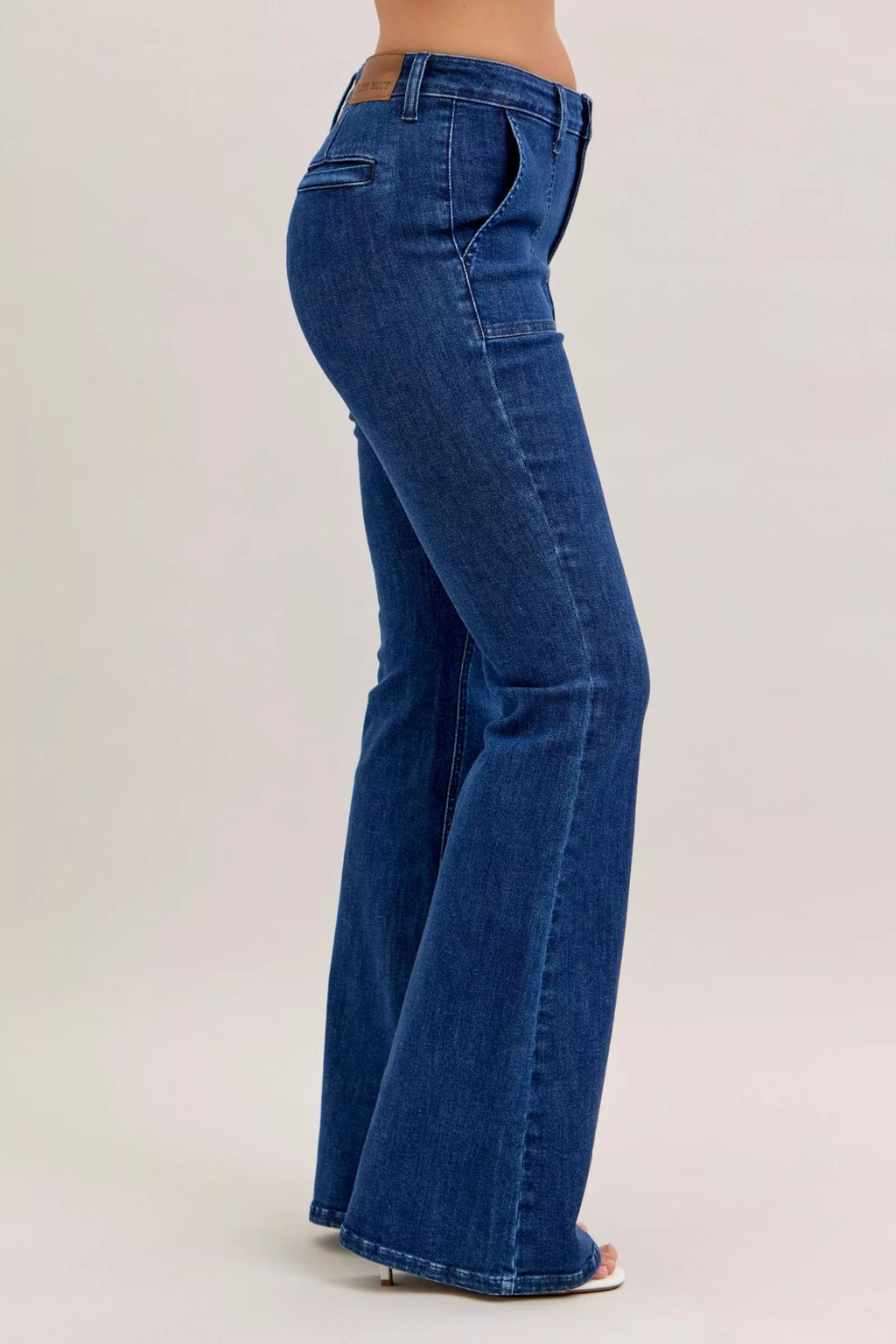 Judy Blue High Waist Flare Jeans with Front Patch Pockets by Trendsi