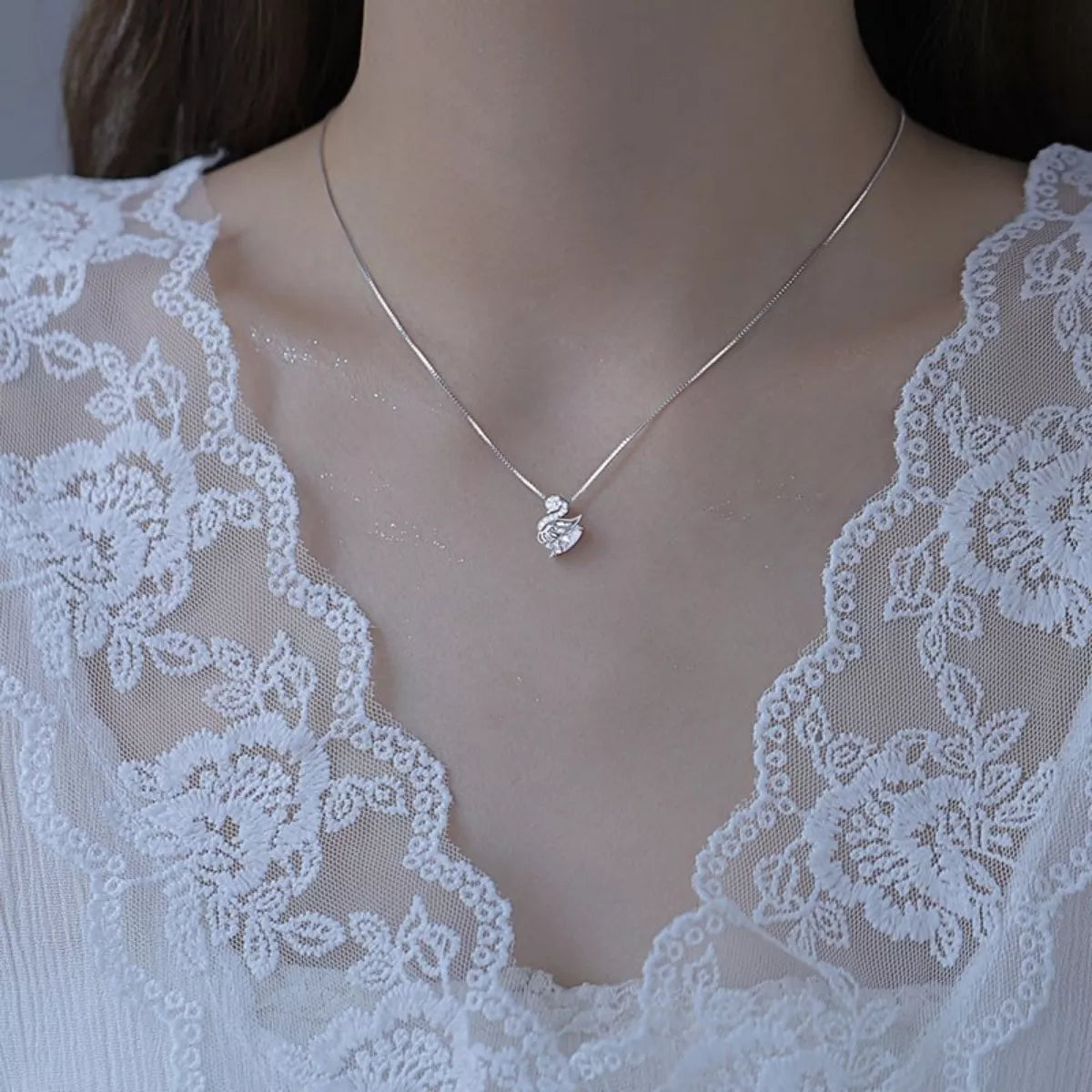 925 Sterling Silver Zircon Pendant Necklace by Trendsi