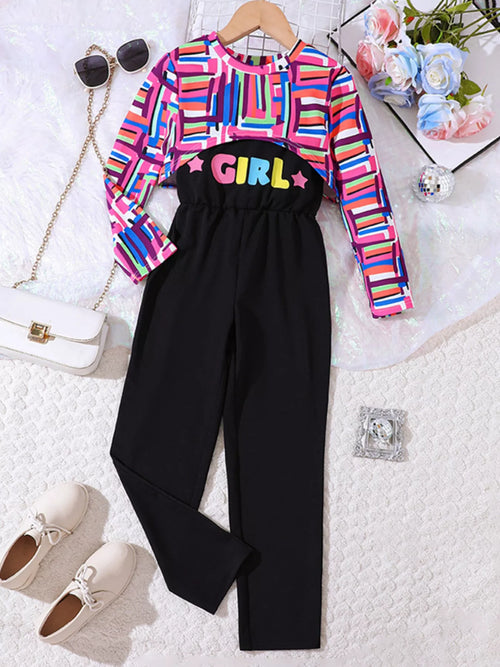 Children's Colorful Geometric Print Top & Jumpsuit Set by Trendsi