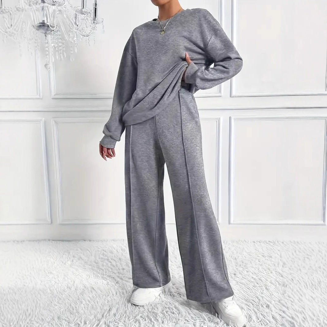 Women's Round Neck Long-sleeved Trousers Temperament Twinset by DC-THE CEO