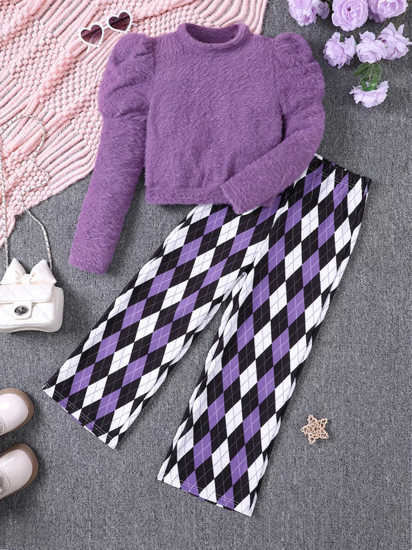 Children's Fuzzy Knit Top & Pants Set by Trendsi