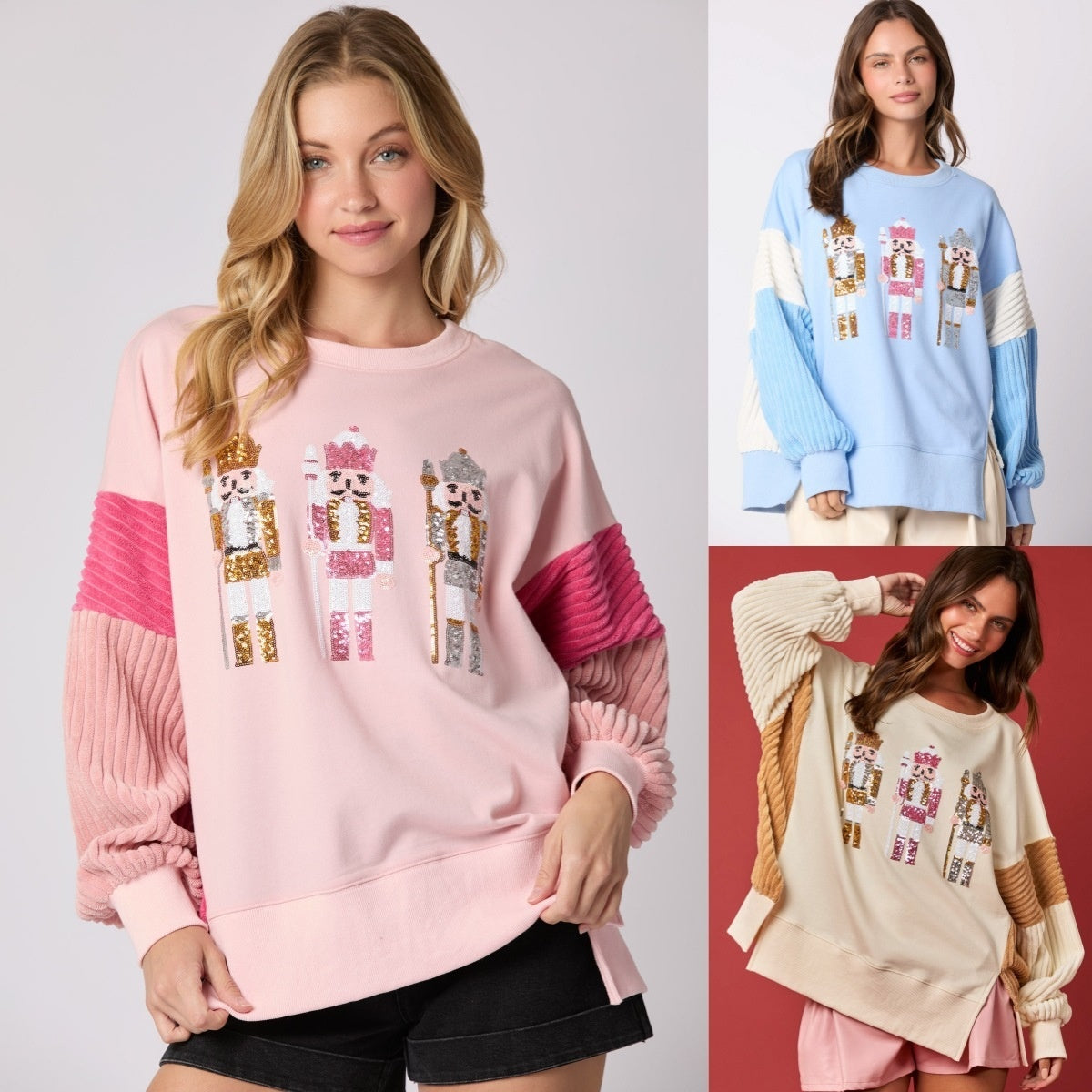 Women's Christmas Soldier Sequins Versatile Multicolor Hoodie by DC-THE CEO