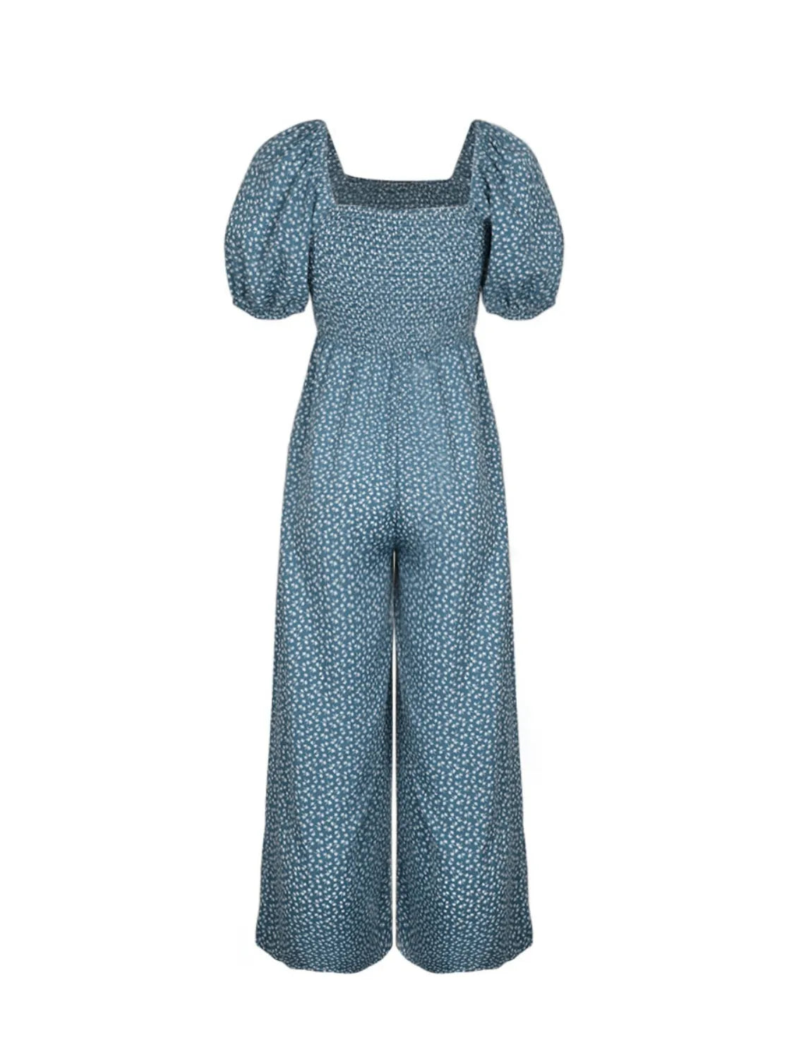Printed Square Neck Puff Sleeve Jumpsuit by Trendsi