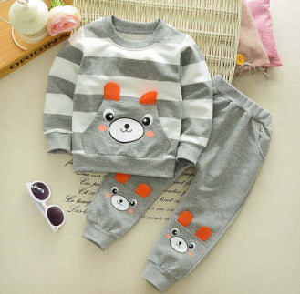 Children's Clothing Suit Boys And Girls Virgin Baby Cartoon Bear Striped Sweater Suit Children by DC-THE CEO