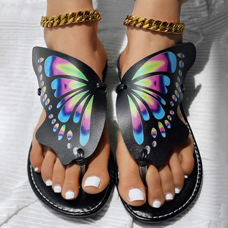 Butterfly Print Round Toe Flip Flops, Comfortable Summer Beach Shoes, Casual Women's Footwear, Perfect For Poolside And Daily Wear by DC-THE CEO