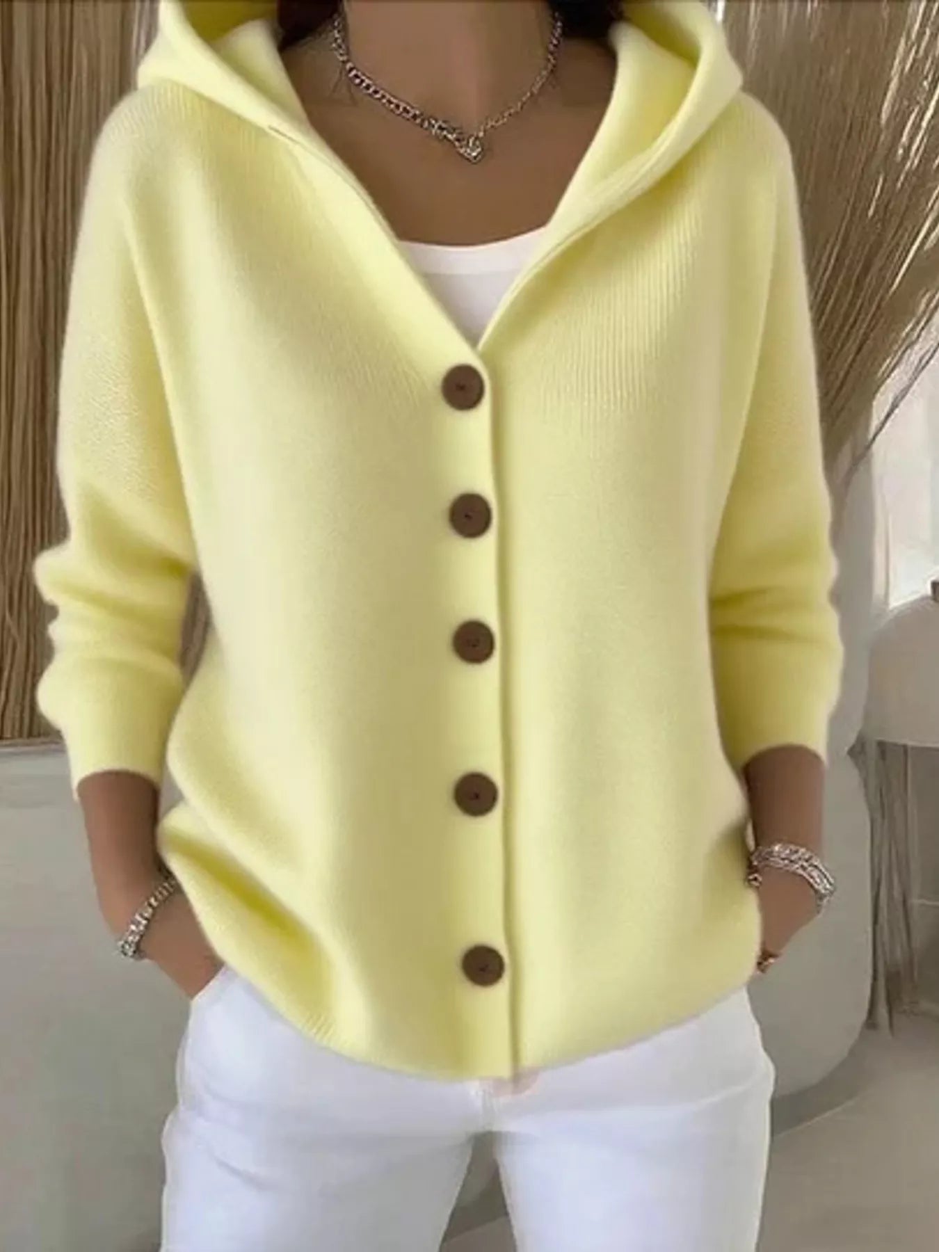 Full Size Hooded Button-Front Soft Knit Cardigan Plus Size by Trendsi