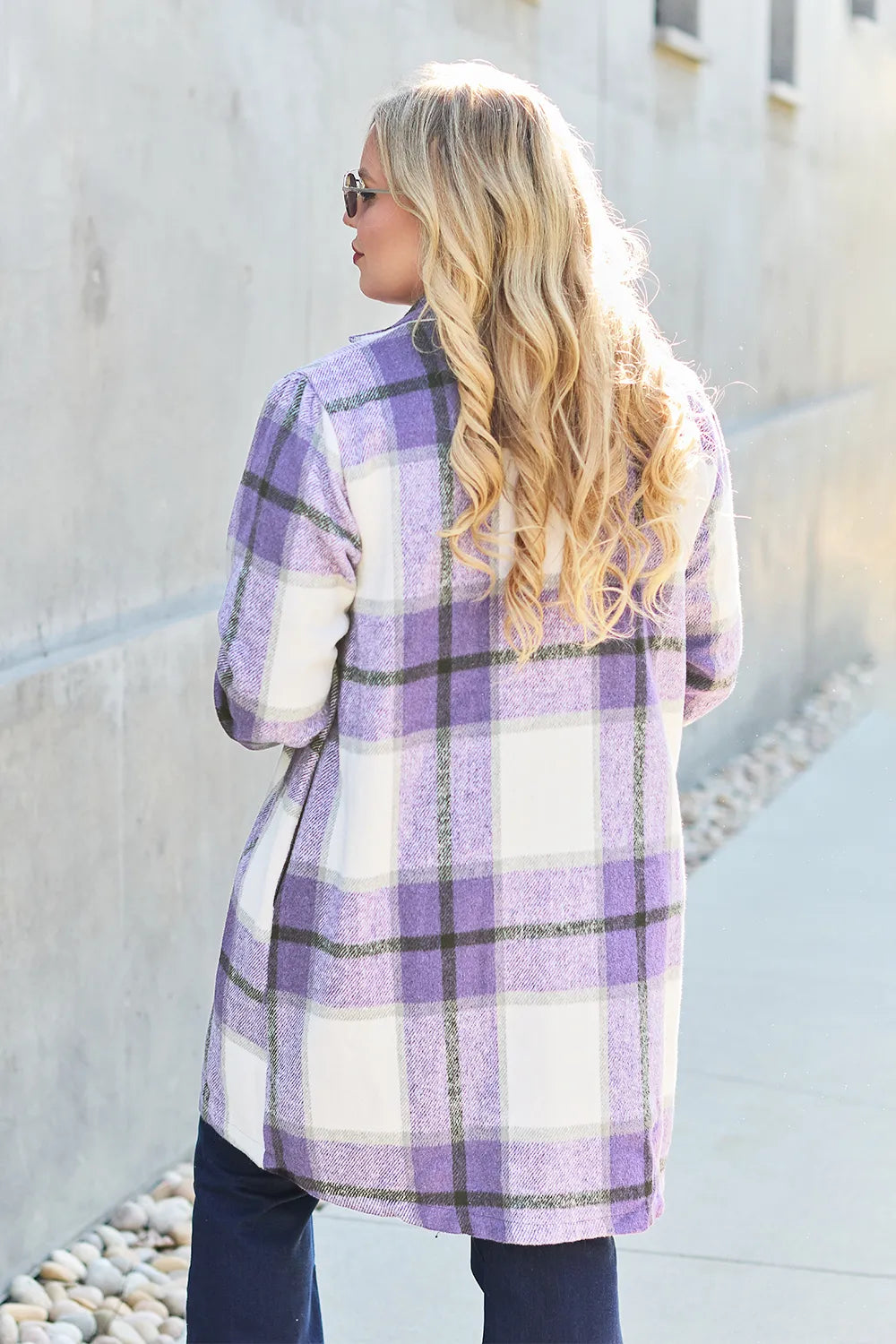 Double Take Full Size Plaid Button Up Lapel Collar Coat by Trendsi