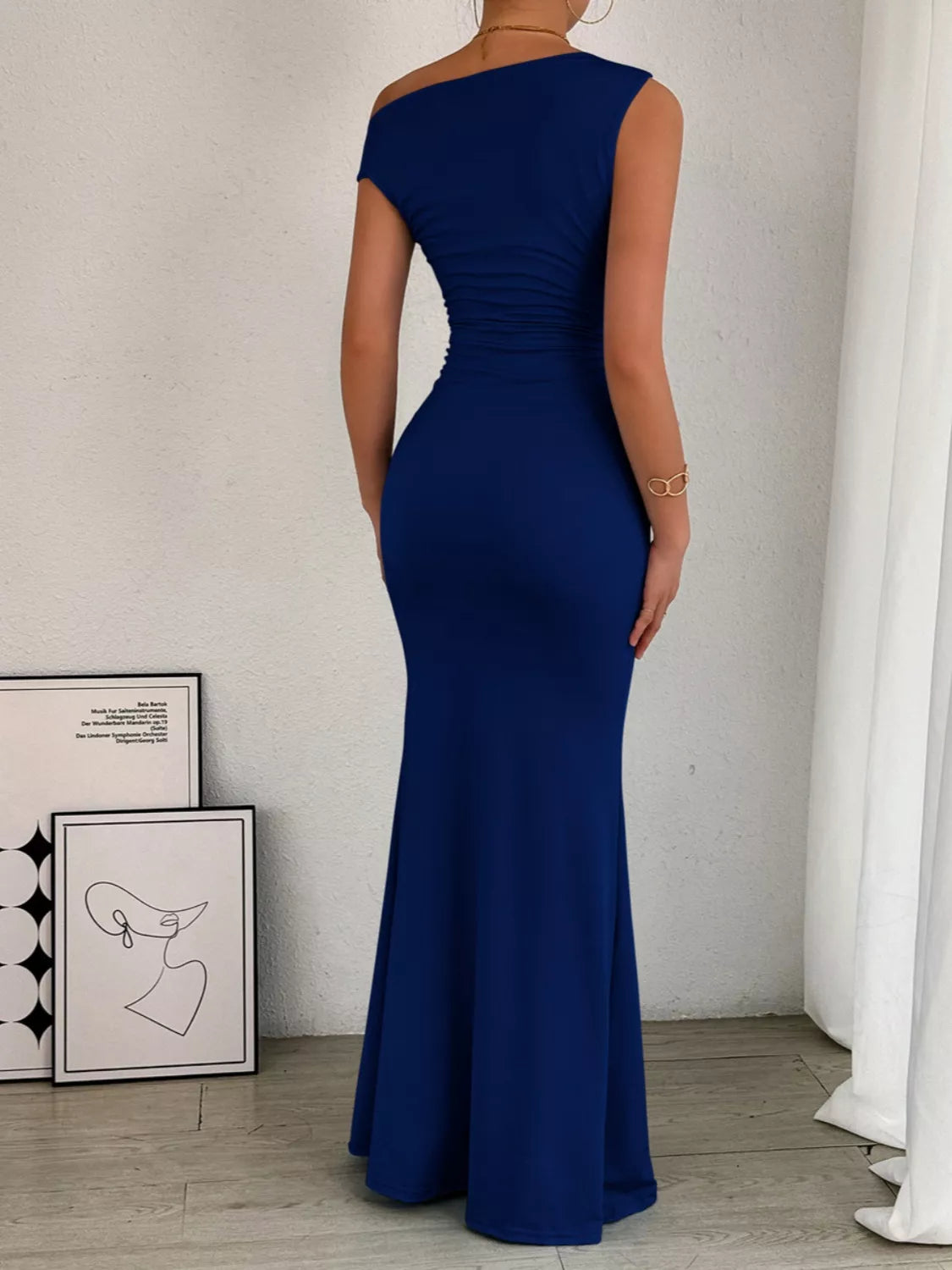 One-Shoulder Ruched Bodycon Maxi Dress by Trendsi