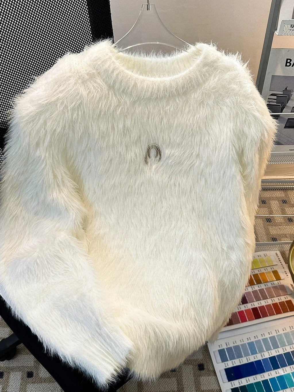 Men's Fluffy Round Neck Long Sleeve Sweater by Trendsi