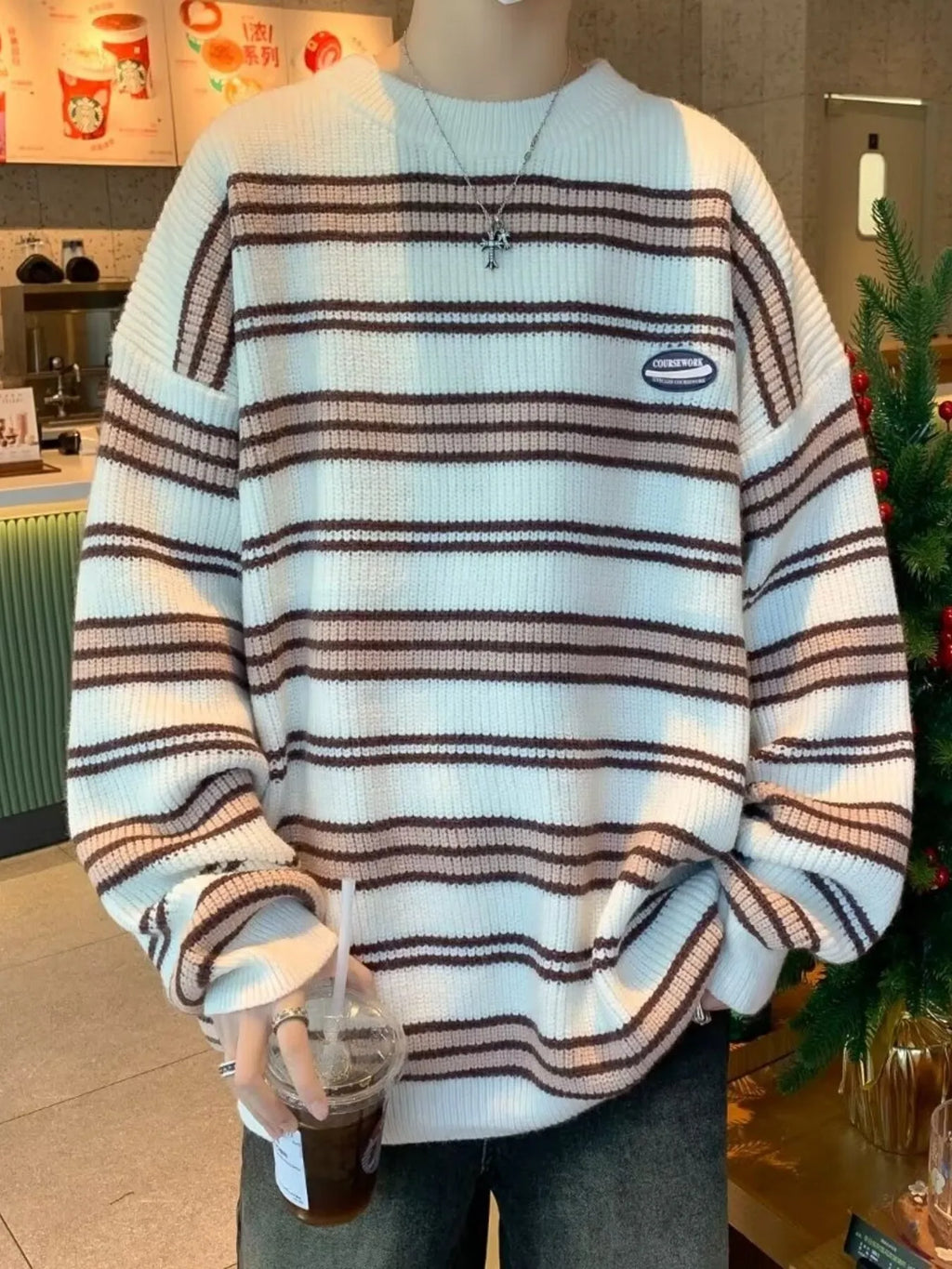 Men's Striped Knit Pullover Sweater by Trendsi