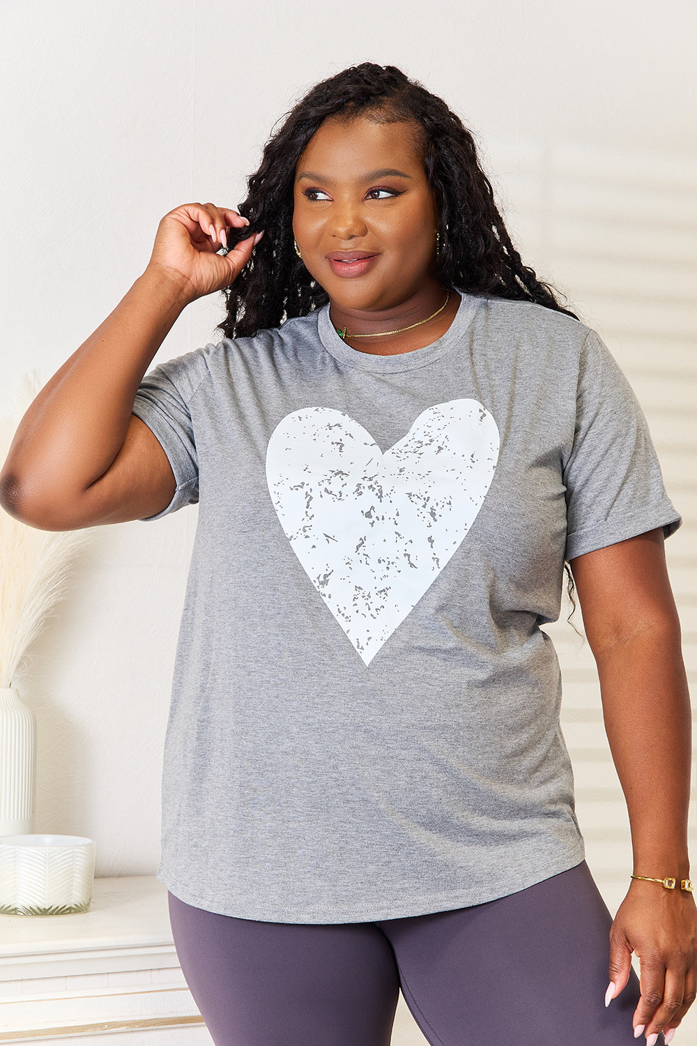 Simply Love Heart Graphic Cuffed Short Sleeve T-Shirt by Trendsi