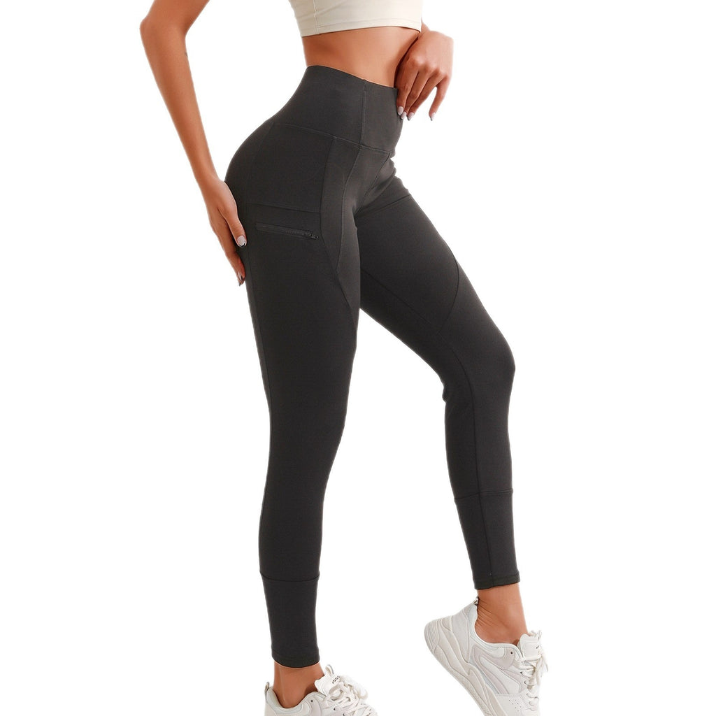 Women's Tight Elastic High Waist Leggings With Zipper Pocket by DC-THE CEO