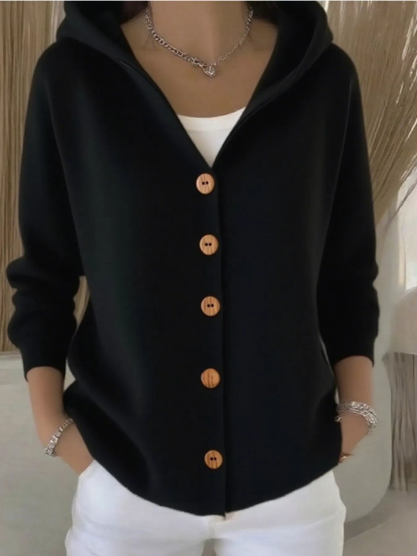Full Size Hooded Button-Front Soft Knit Cardigan Plus Size by Trendsi