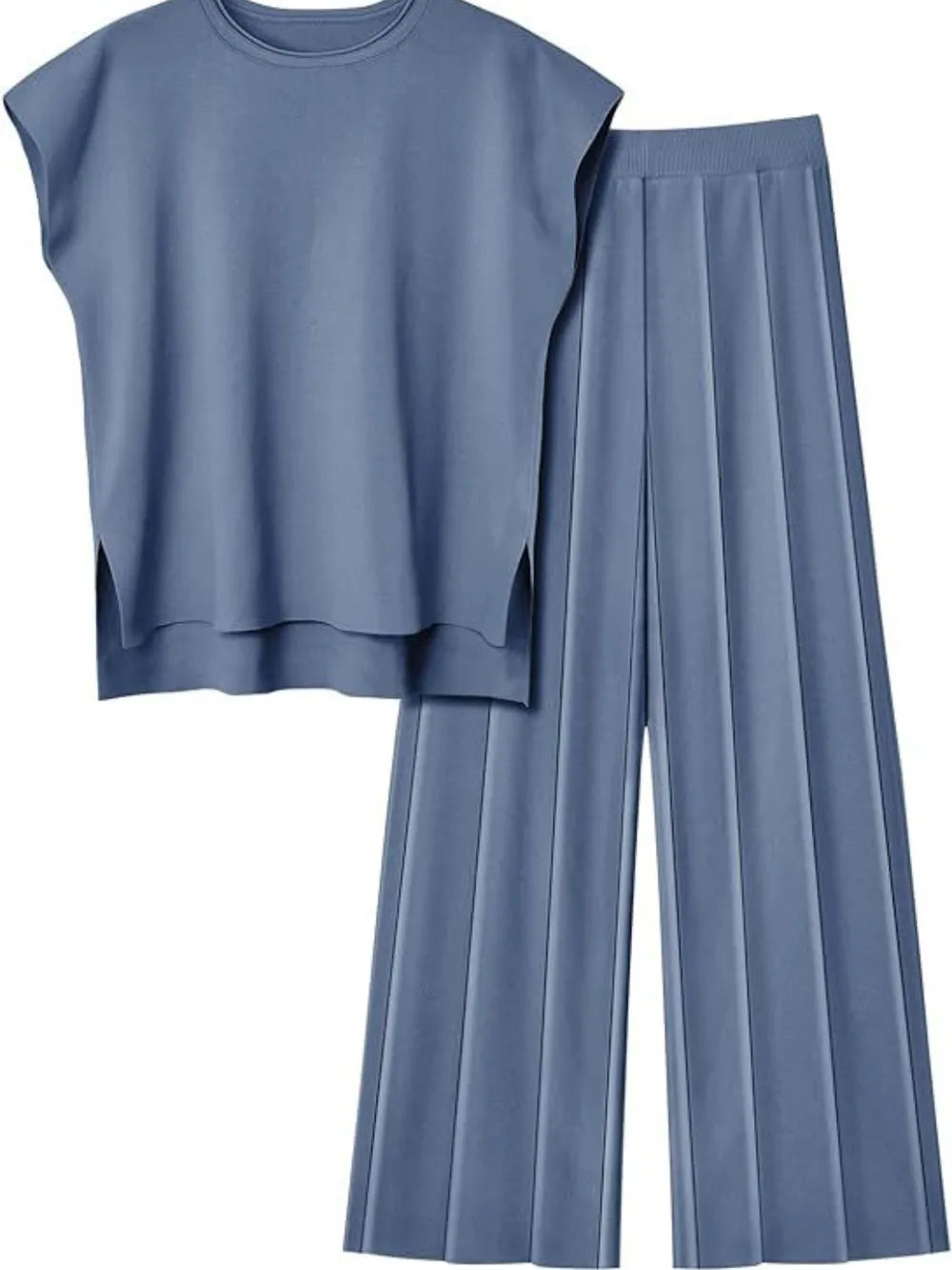 Round Neck Cap Sleeve Top and Pants Knit Set by Trendsi