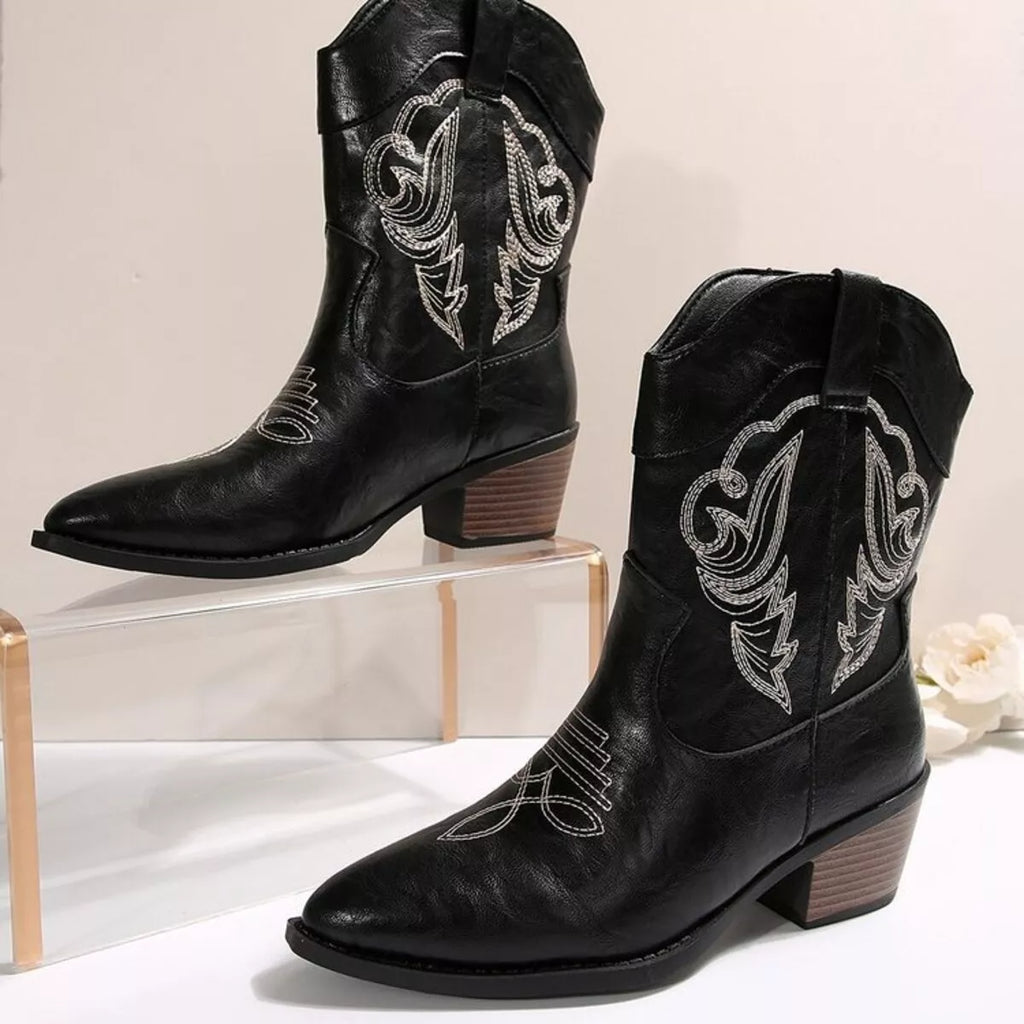 Western Cowboy Boots with Embroidered Design by Trendsi