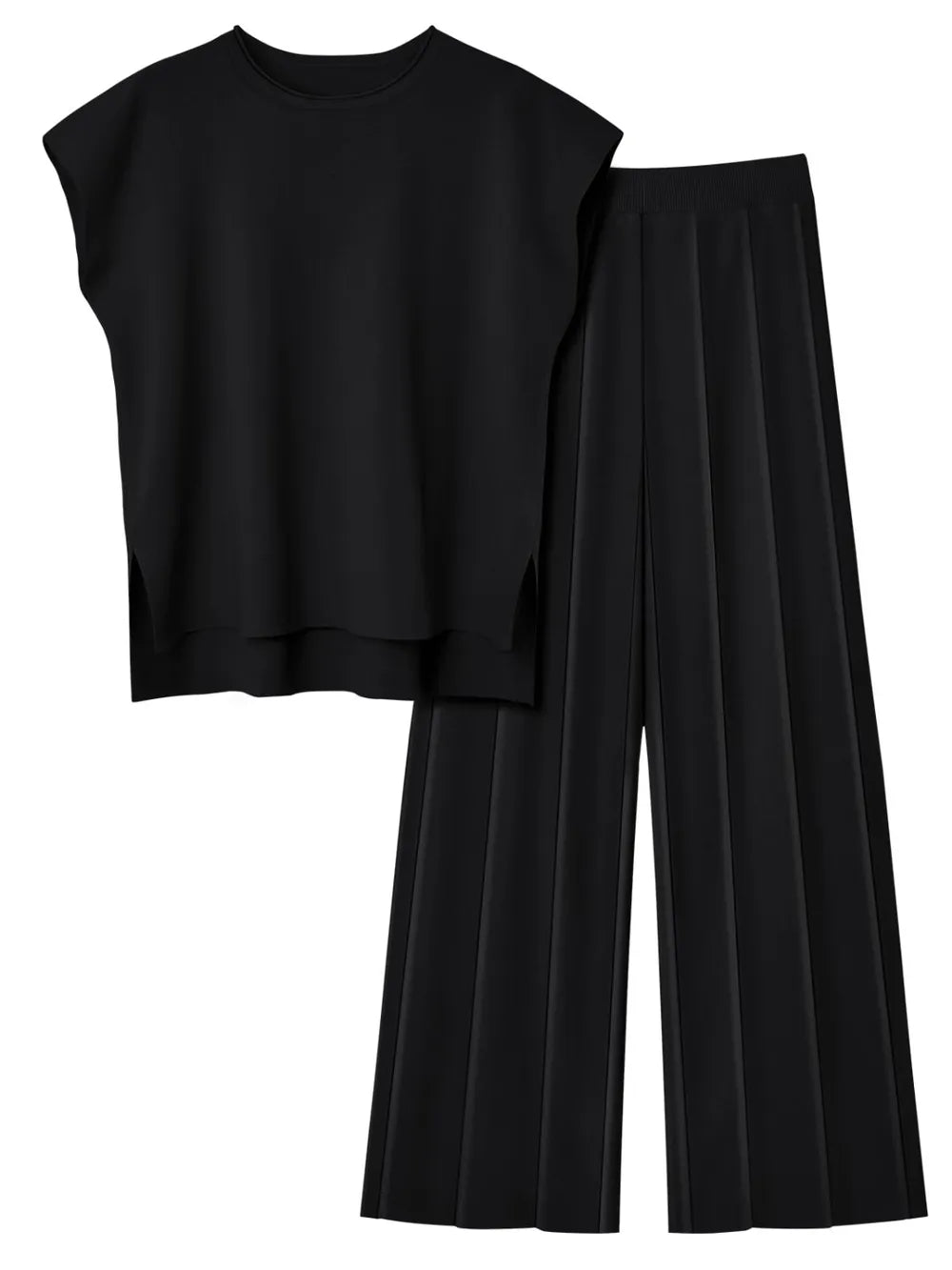 Round Neck Cap Sleeve Top and Pants Knit Set by Trendsi