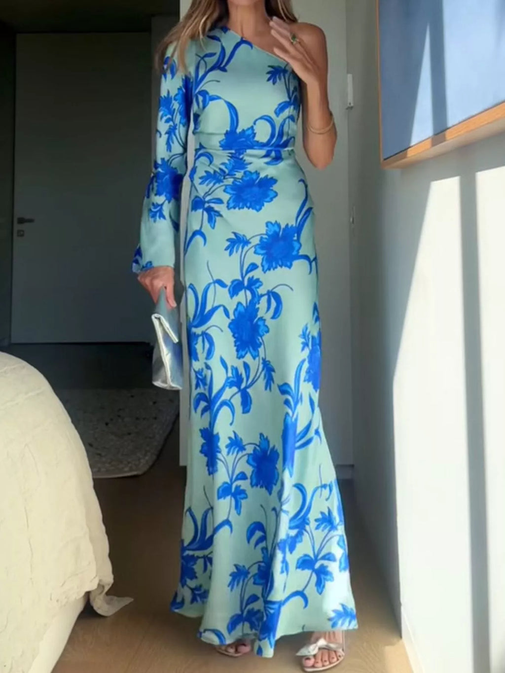 Floral Print One-Shoulder Maxi Dress by Trendsi