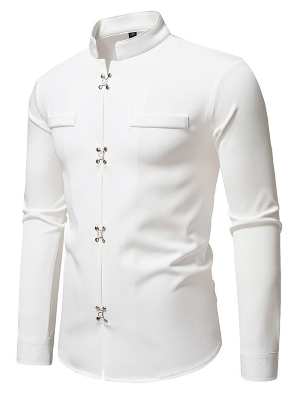 Men's Mandarin Collar Slim Fit Long Sleeve Shirt by Trendsi