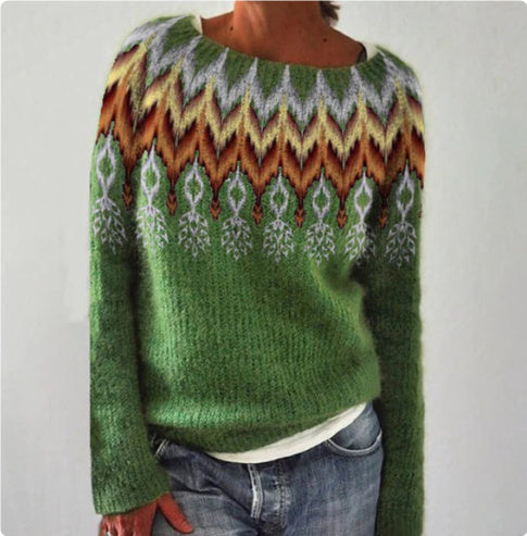 Women's Fashion Round Neck Multicolor Loose Leisure Pullover Knitwear Sweater by DC-THE CEO