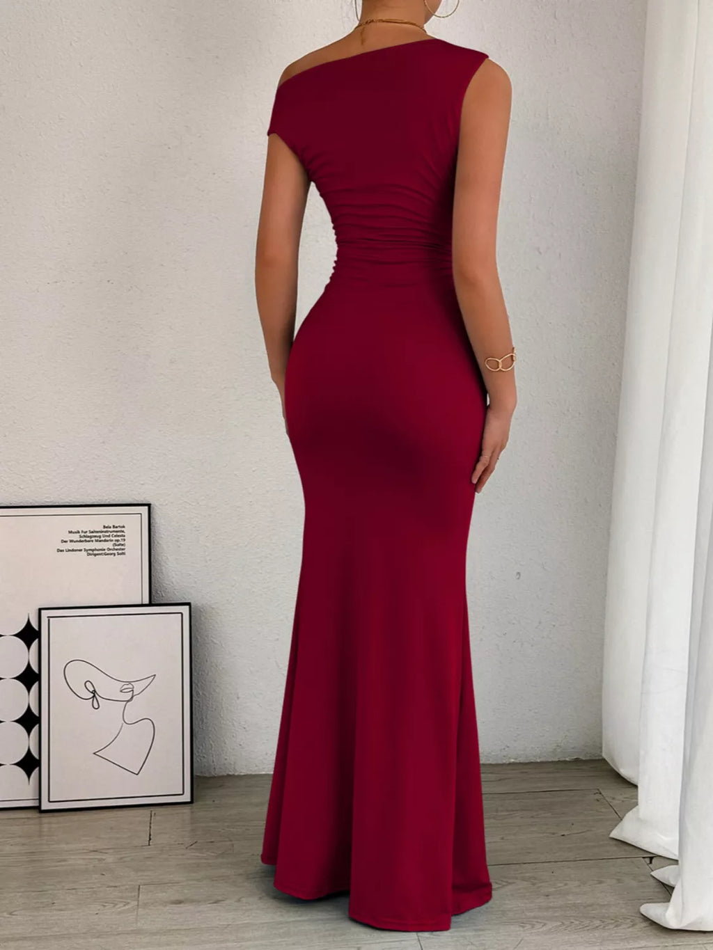 One-Shoulder Ruched Bodycon Maxi Dress by Trendsi