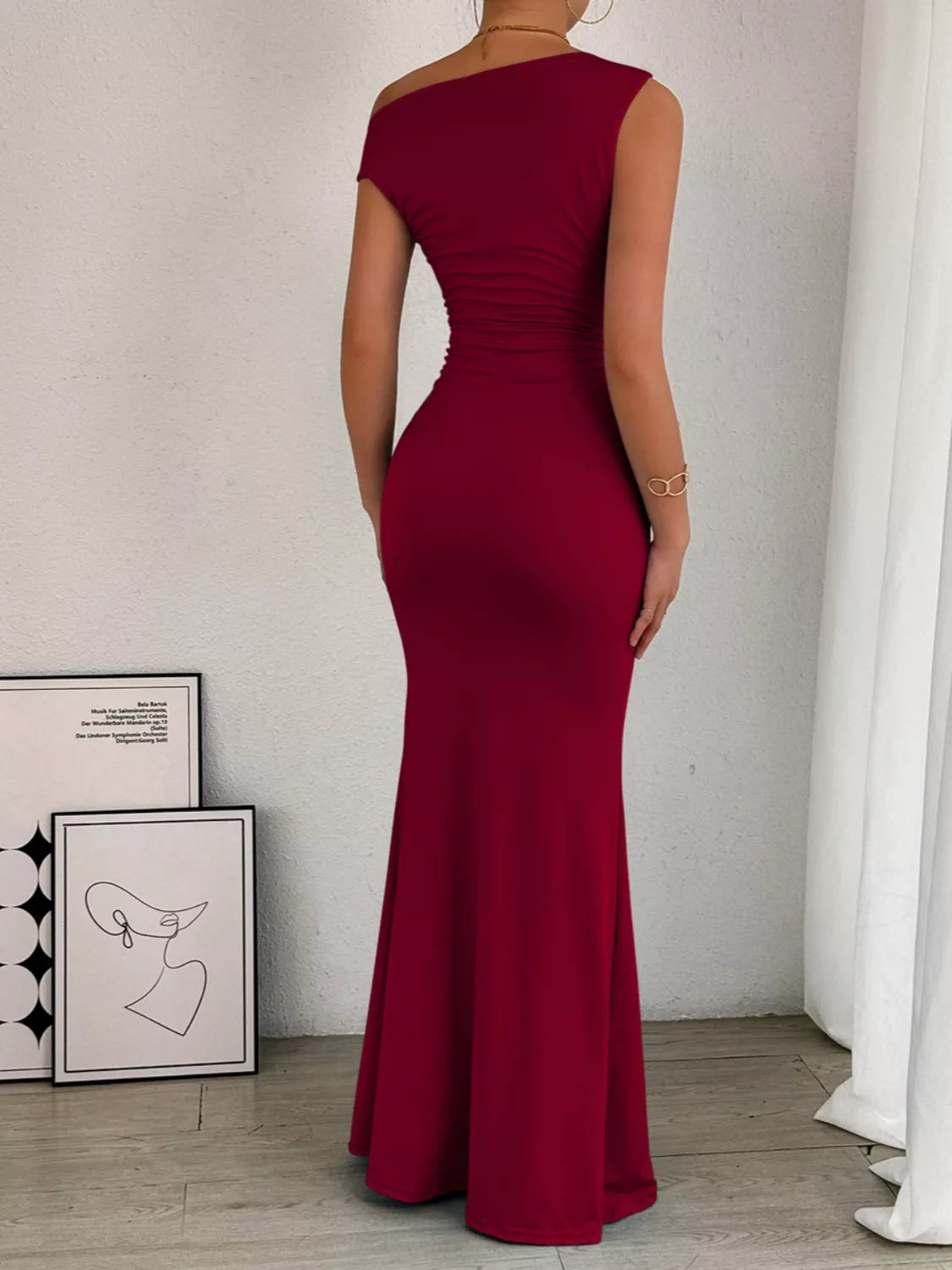 One-Shoulder Ruched Bodycon Maxi Dress by Trendsi